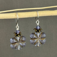 Czech Glass Lavender Flower Earrings in Sterling Silver