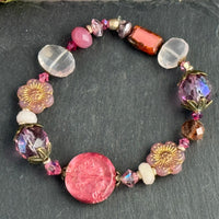 Pink and Dusty Rose Czech Glass Stretch Bracelet