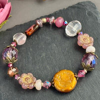 Pink and Dusty Rose Czech Glass Stretch Bracelet