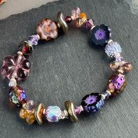 Purple and Lavender Czech Glass Stretch Bracelet