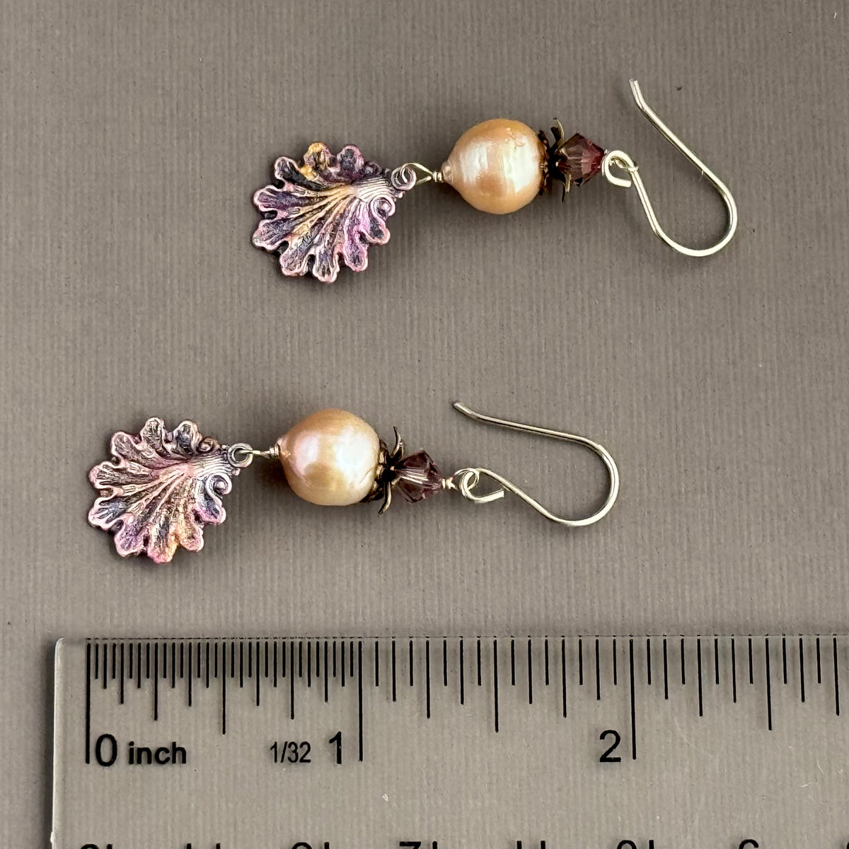 Beachy Pink Freshwater Pearl Earrings with Hand Painted Shell Drops in Sterling Silver