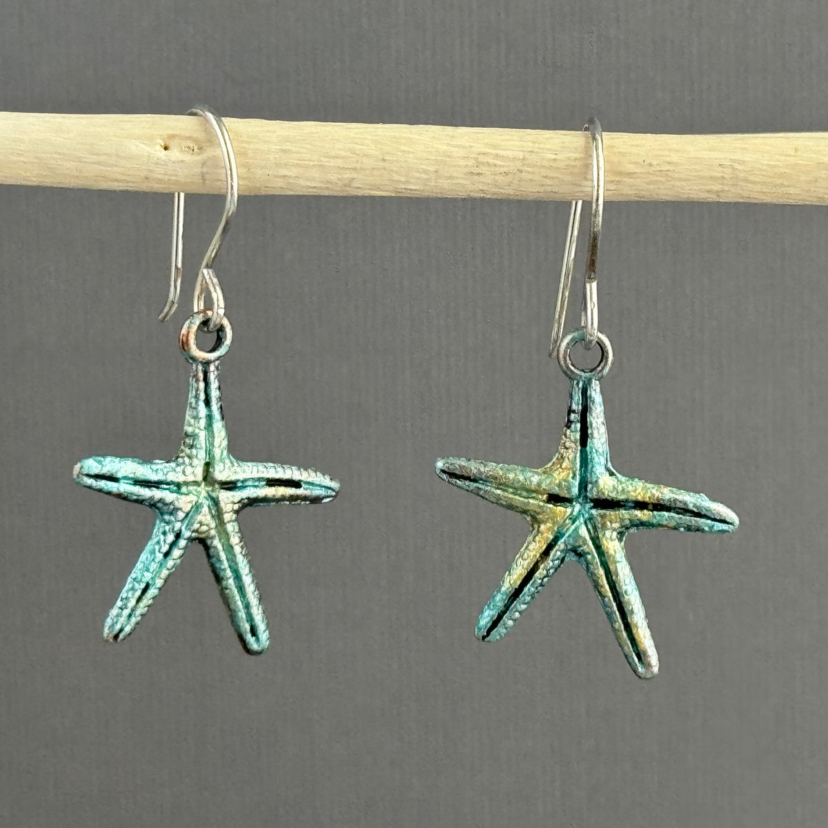 Beachy Brass Starfish Earrings in Sterling Silver