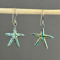 Beachy Brass Starfish Earrings in Sterling Silver
