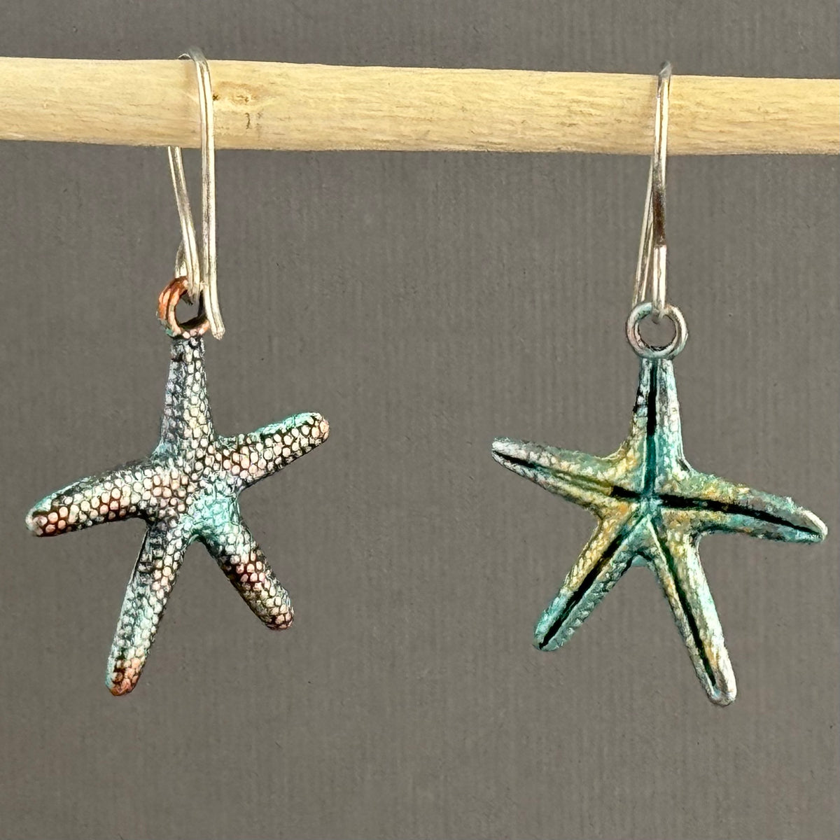 Beachy Brass Starfish Earrings in Sterling Silver