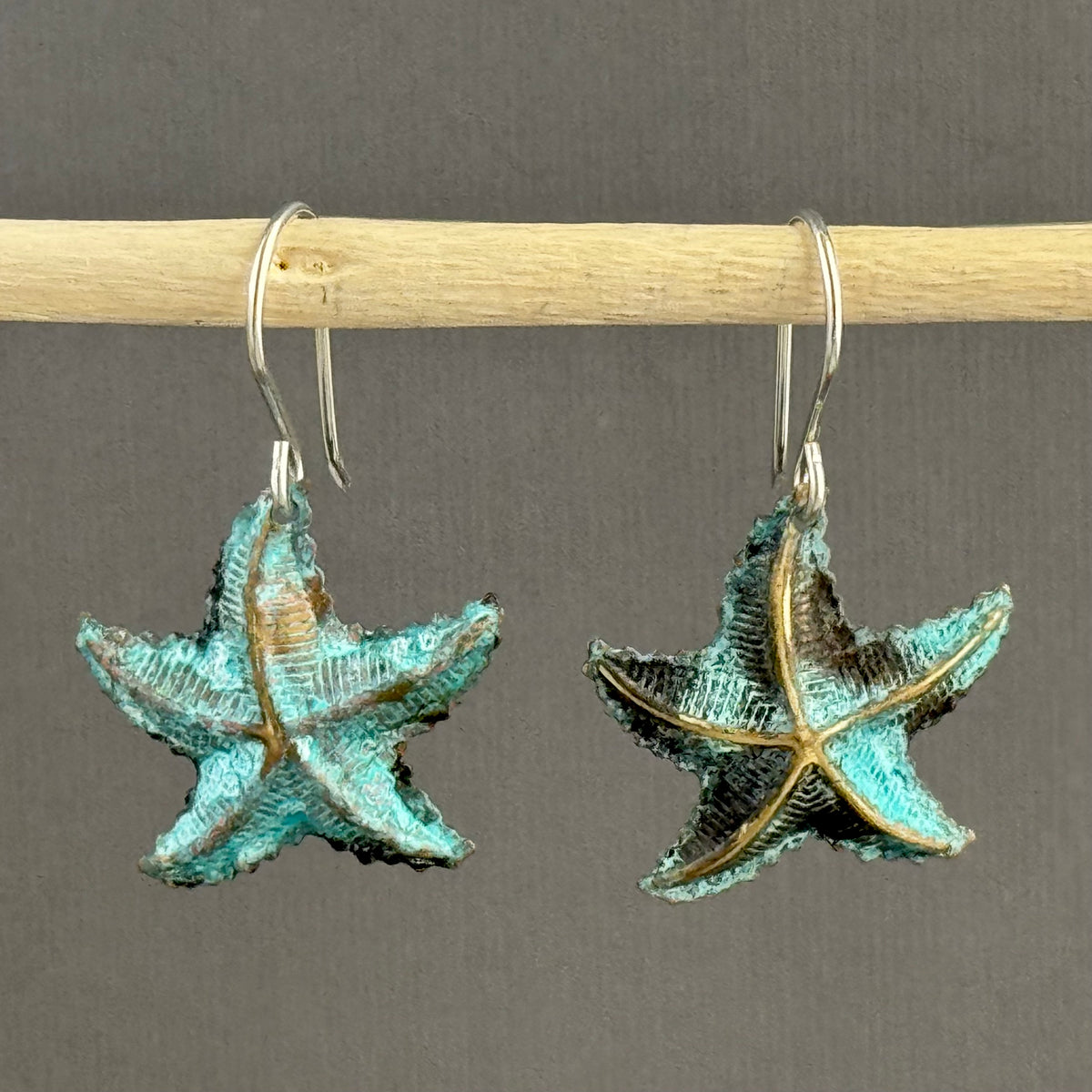 Beachy Brass Star Earrings in Sterling Silver