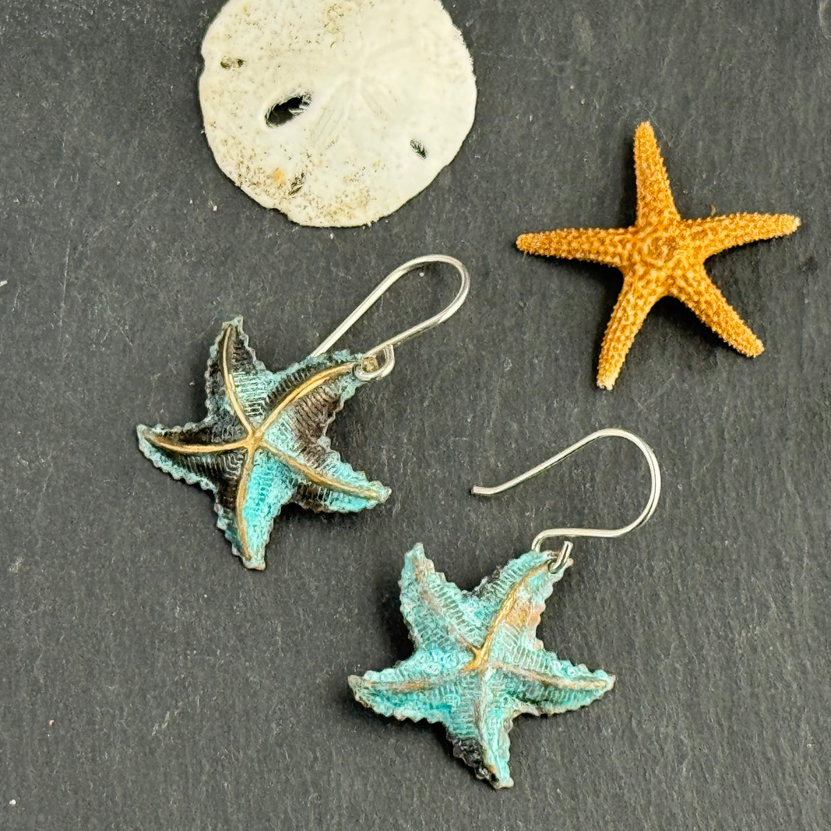 Beachy Brass Star Earrings in Sterling Silver