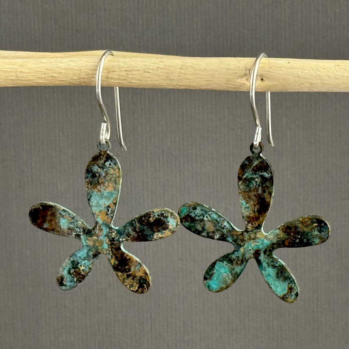 Groovy Boho Brass Flower Earrings in Sterling Silver