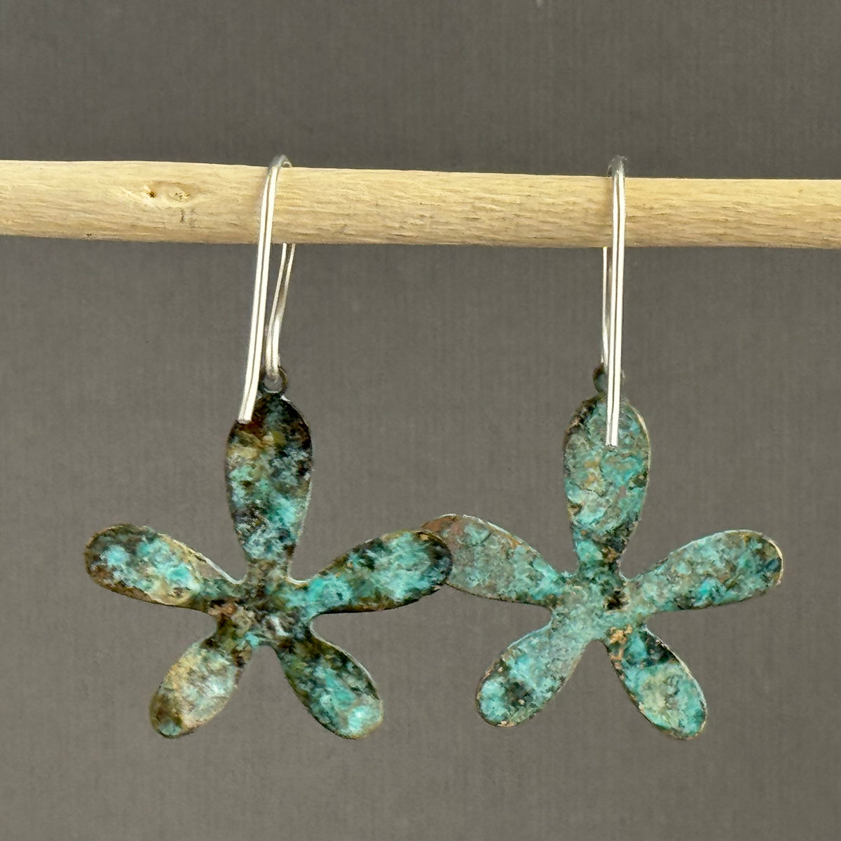 Groovy Boho Brass Flower Earrings in Sterling Silver