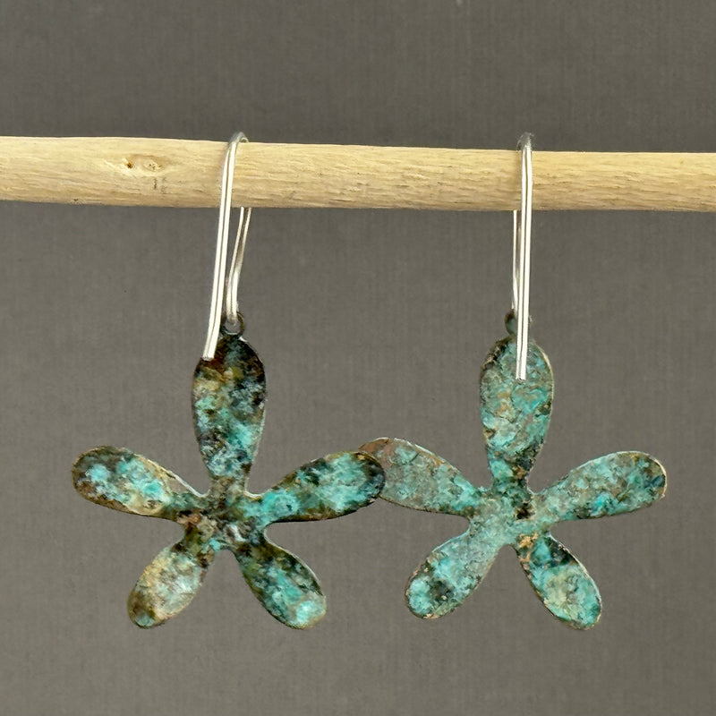 Groovy Boho Brass Flower Earrings in Sterling Silver