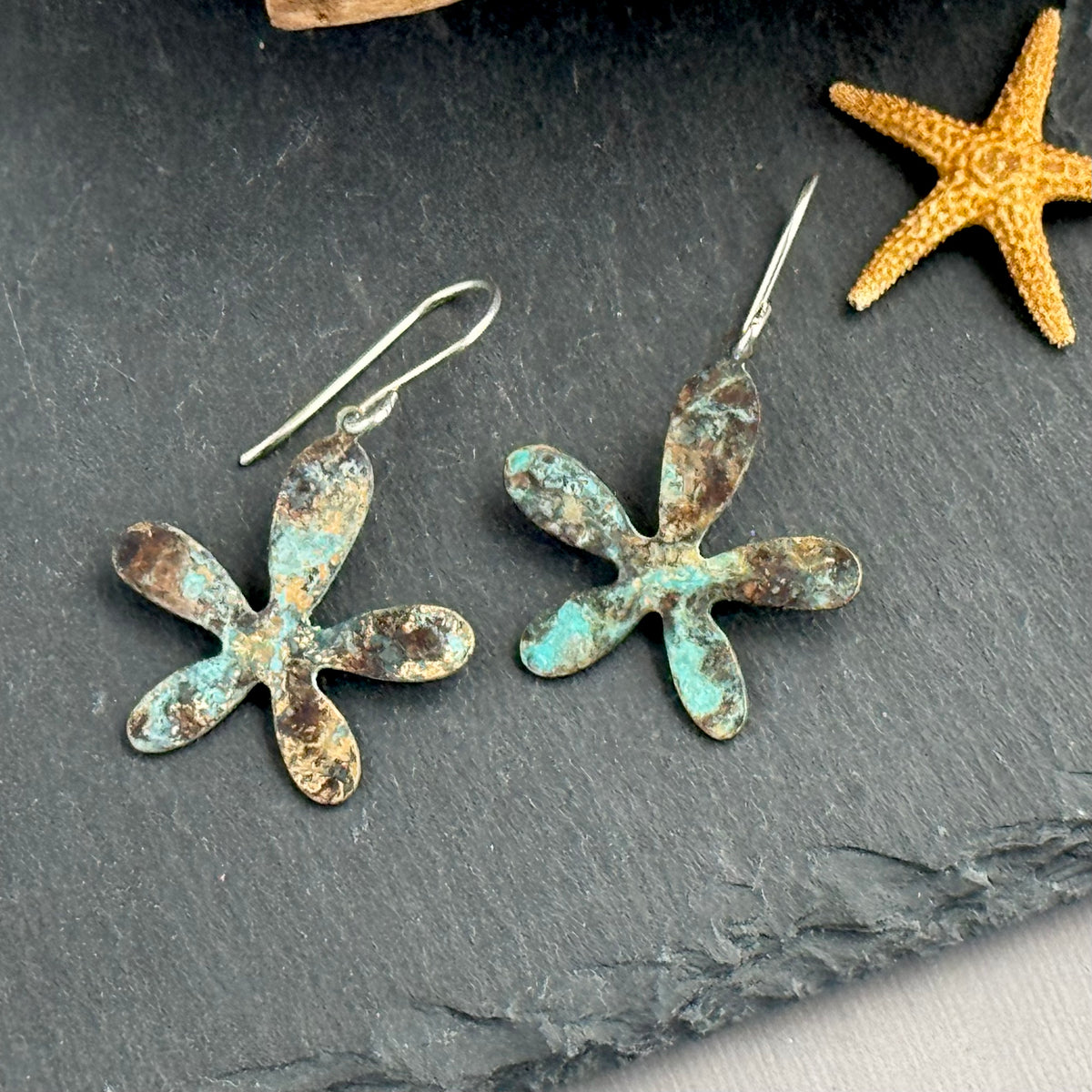 Groovy Boho Brass Flower Earrings in Sterling Silver