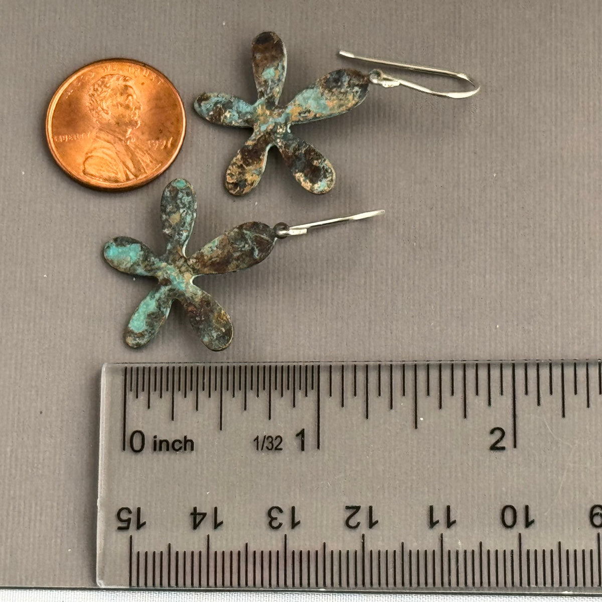 Groovy Boho Brass Flower Earrings in Sterling Silver