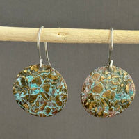 Rustic Patina Brass Textured Coin Earrings in Sterling Silver