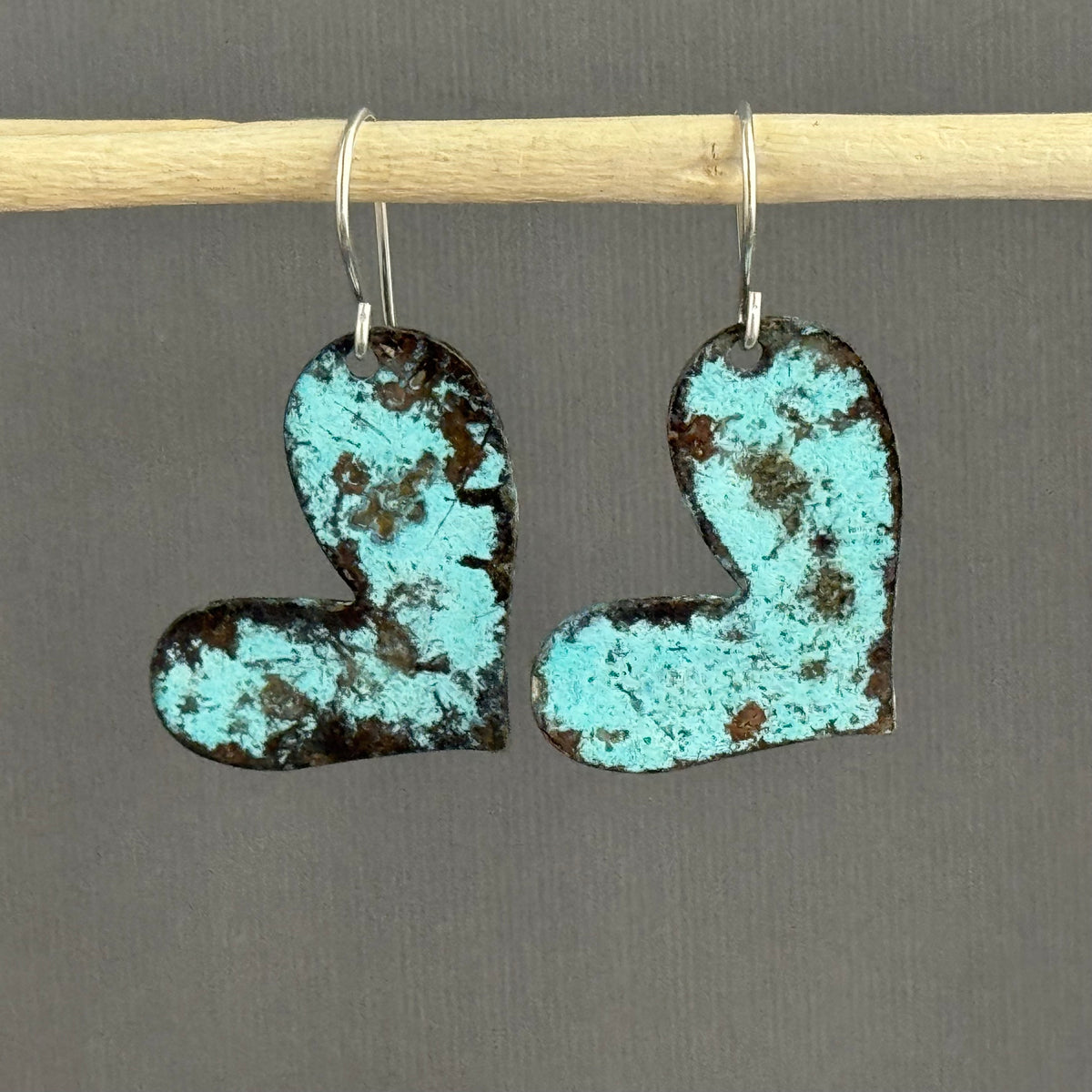 Groovy Boho Brass Heart Earrings in Sterling Silver