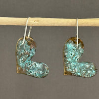 Groovy Boho Brass Heart Earrings in Sterling Silver