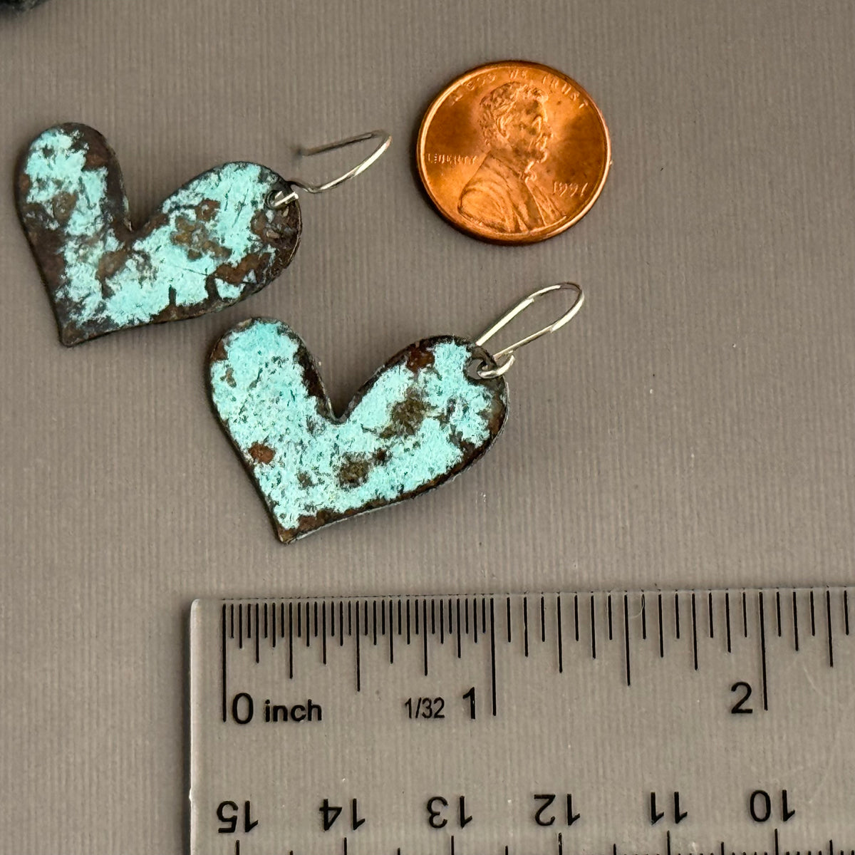 Groovy Boho Brass Heart Earrings in Sterling Silver
