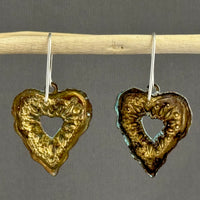 Boho Brass Etched Heart Earrings in Sterling Silver