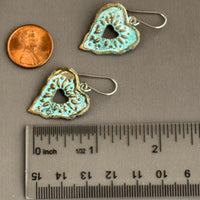 Boho Brass Etched Heart Earrings in Sterling Silver