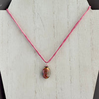 Czech Glass Pink Oval Lamp Work Necklace on Silk Cord