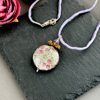 Luxury Handmade Czech Glass Silver Coin Lamp Work Necklace on Silk Cord