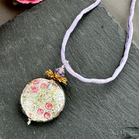 Luxury Handmade Czech Glass Silver Coin Lamp Work Necklace on Silk Cord