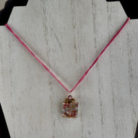 Luxury Handmade Czech Glass Pink Square Lamp Work Necklace on Silk Cord