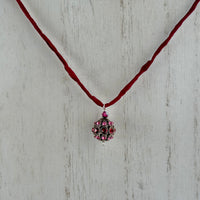 Vintage Swarovski Crystal Filigree Encrusted Cranberry and Pink Necklace in Sterling Silver