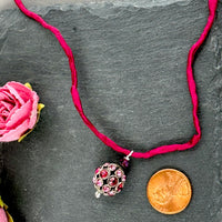 Vintage Swarovski Crystal Filigree Encrusted Cranberry and Pink Necklace in Sterling Silver
