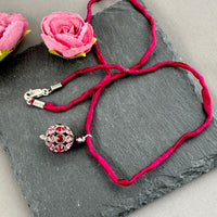 Vintage Swarovski Crystal Filigree Encrusted Cranberry and Pink Necklace in Sterling Silver