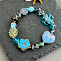 Light Blue Flower Czech Glass Stretch Bracelet