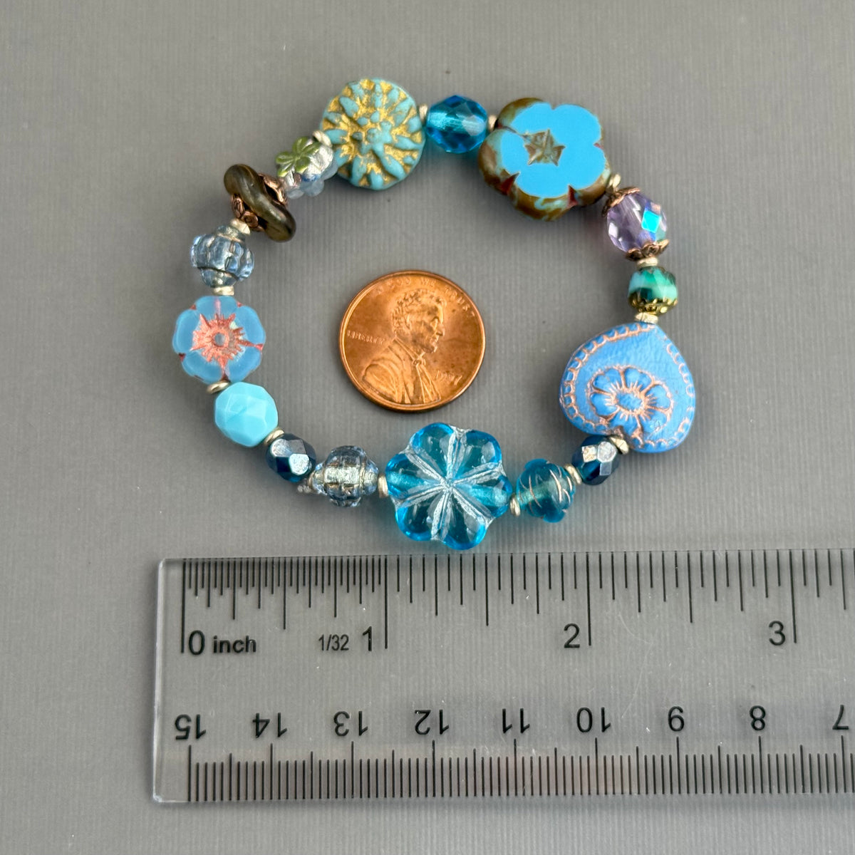 Light Blue Flower Czech Glass Stretch Bracelet