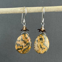 Large Brown Agate Teardrop Earrings in Sterling Silver