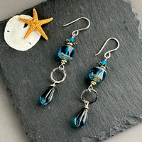 Czech Glass Sea Foam Blue Cathedral Drop Earrings in Sterling Silver