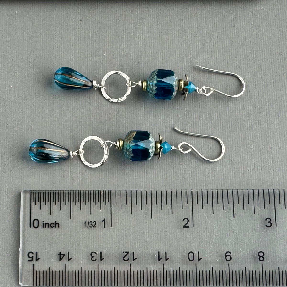 Czech Glass Sea Foam Blue Cathedral Drop Earrings in Sterling Silver