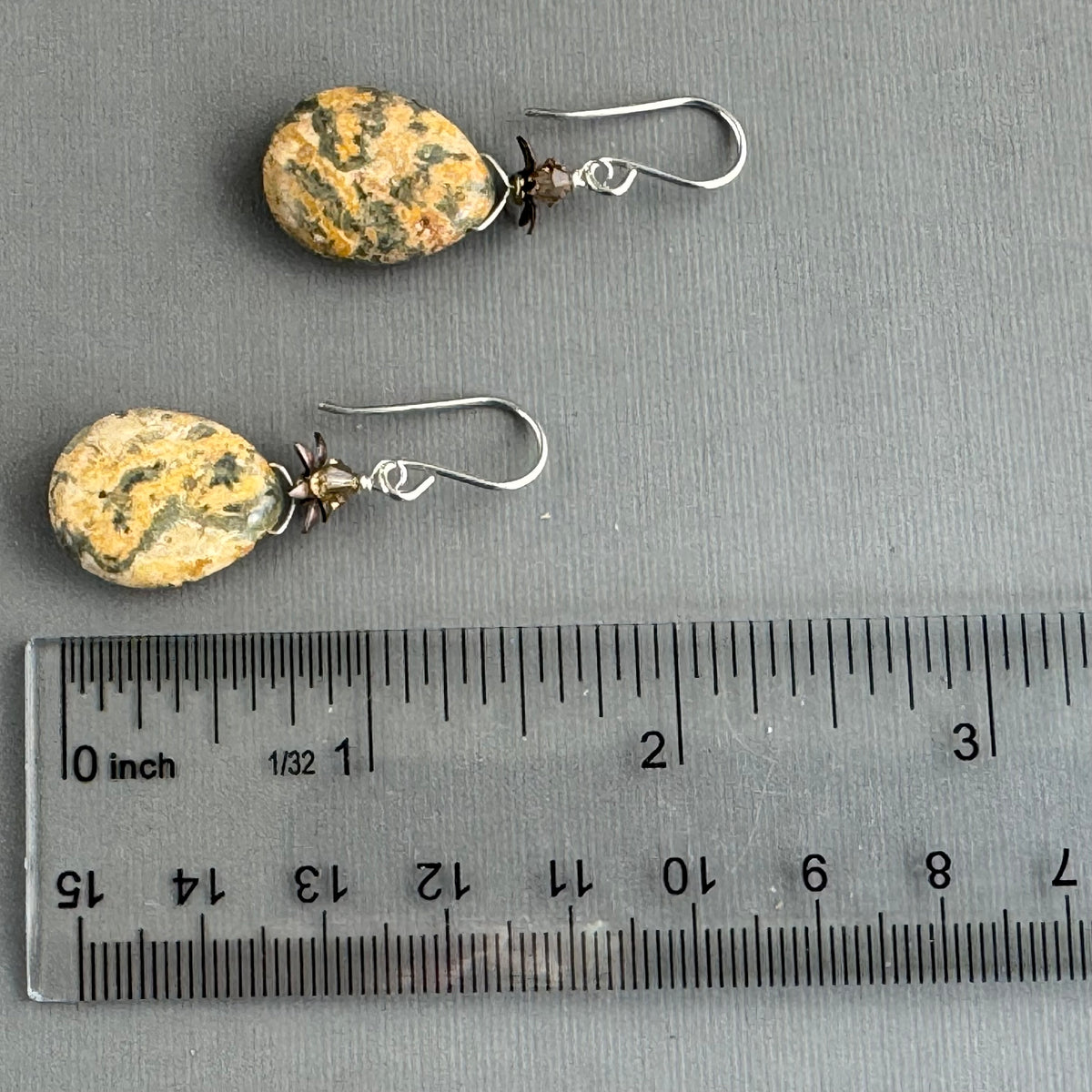 Large Brown Agate Teardrop Earrings in Sterling Silver