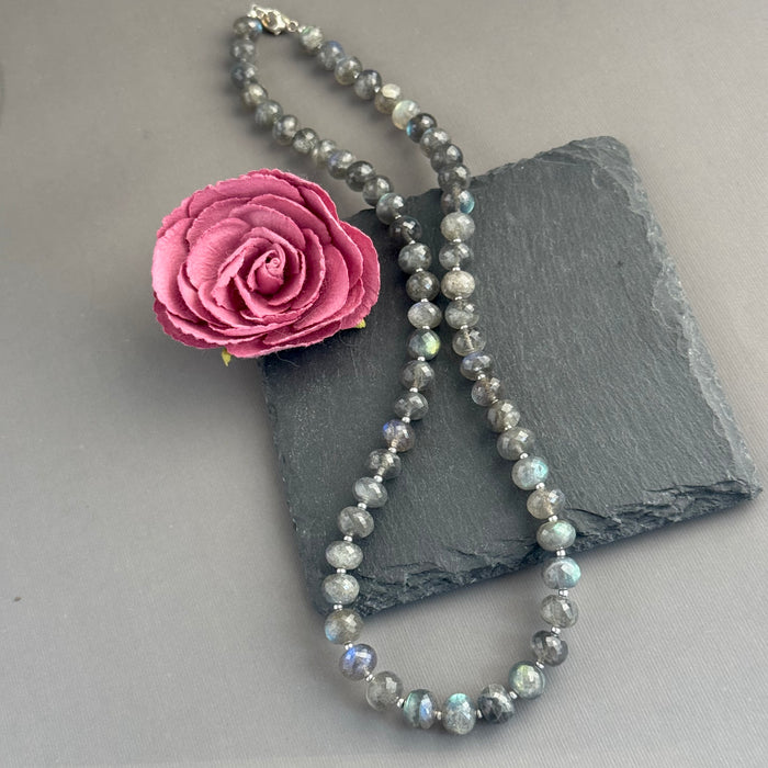 Labradorite Rondell Necklace in Sterling Silver