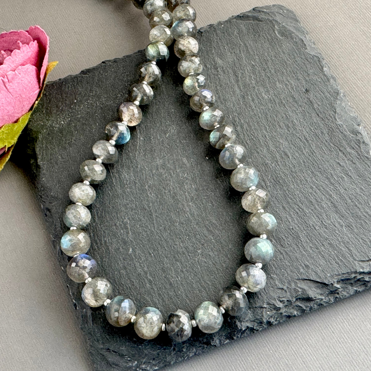Labradorite Rondell Necklace in Sterling Silver