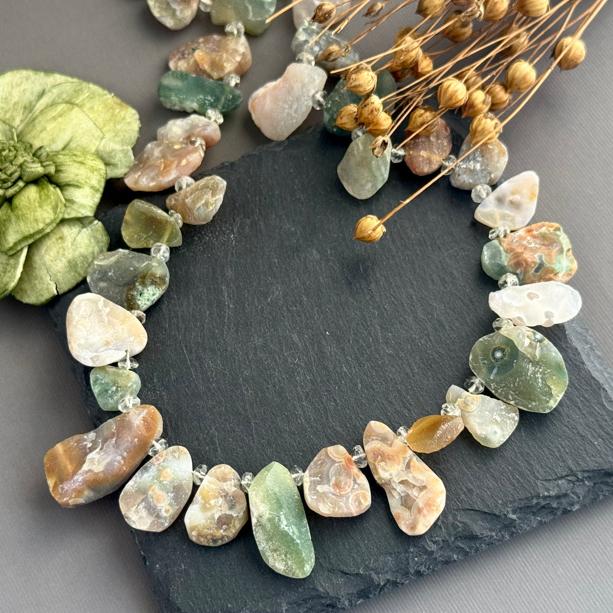 Raw Ocean Jasper and Green Amethyst Necklace in Sterling Silver