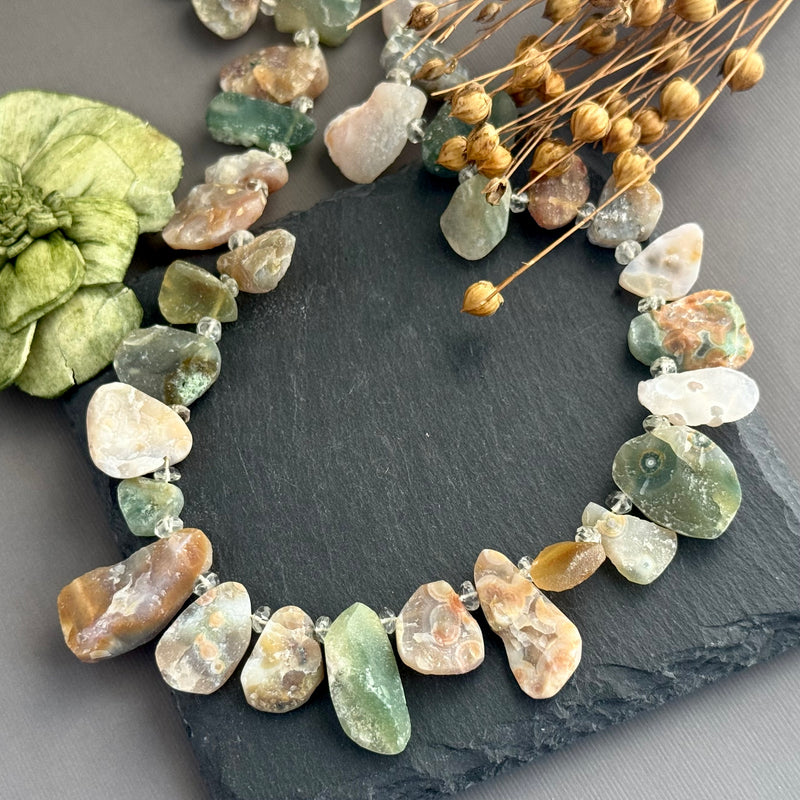 Raw Ocean Jasper and Green Amethyst Necklace in Sterling Silver