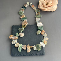 Raw Ocean Jasper and Green Amethyst Necklace in Sterling Silver