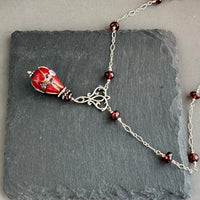 Vintage Czech Glass Lampwork Pendant Necklace in Sterling Silver