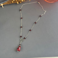 Vintage Czech Glass Lampwork Pendant Necklace in Sterling Silver