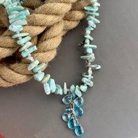Swiss Blue Topaz Drop and Larimar Stick Necklace in Sterling Silver