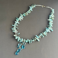 Swiss Blue Topaz Drop and Larimar Stick Necklace in Sterling Silver