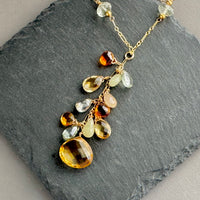 Large Citrine Teardrop Long Dangle Necklace in 14K Gold Fill
