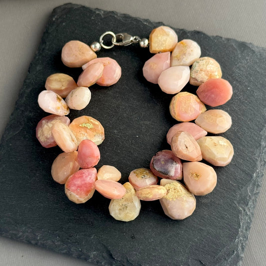 Pink Opal Teardrop Bracelet in Sterling Silver