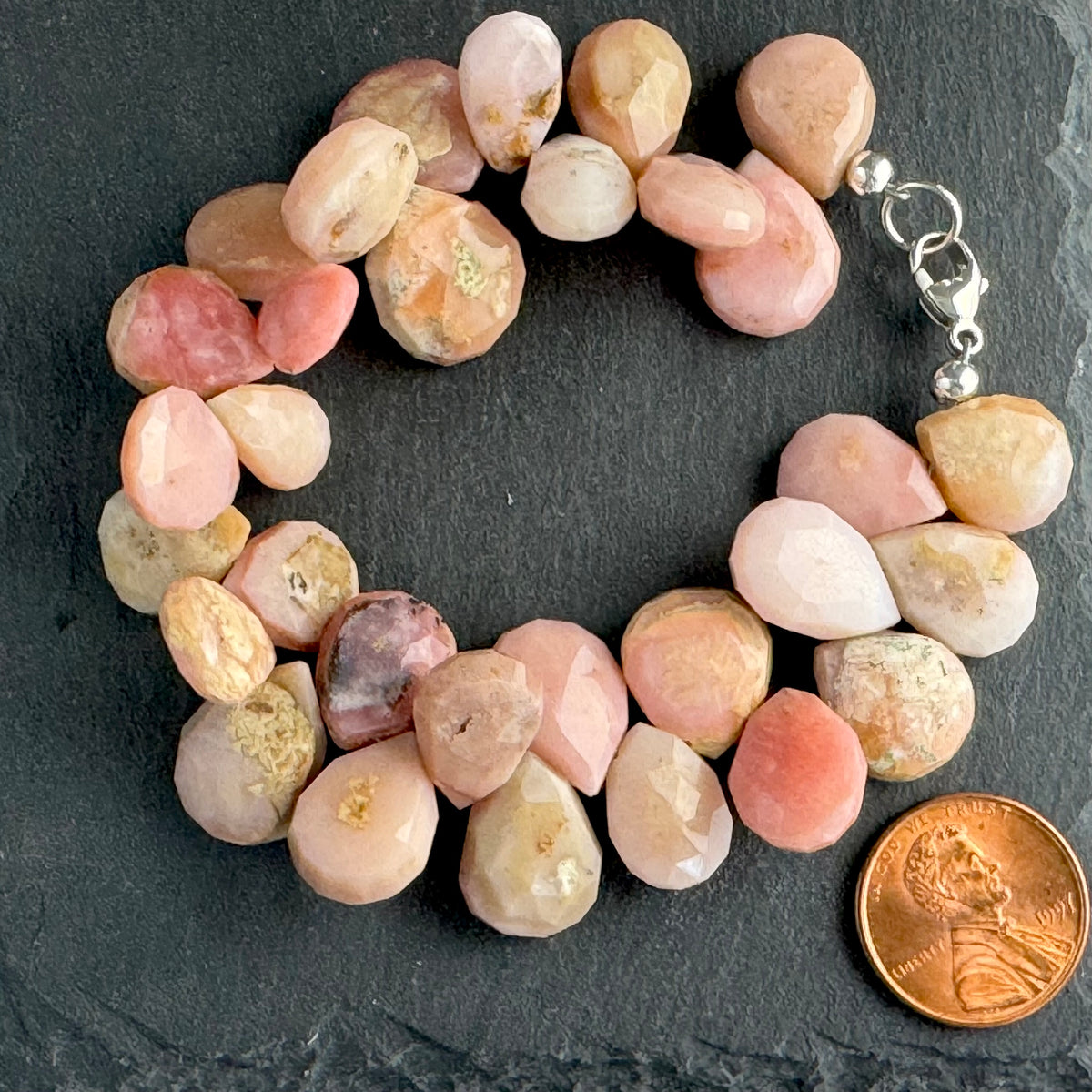 Pink Opal Teardrop Bracelet in Sterling Silver