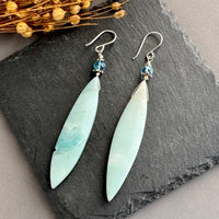 Large Amazonite Dagger and Swiss Blue Topaz Earrings in Sterling Silver