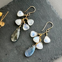 Large Labradorite and White Moonstone Earrings in 14K Gold Fill