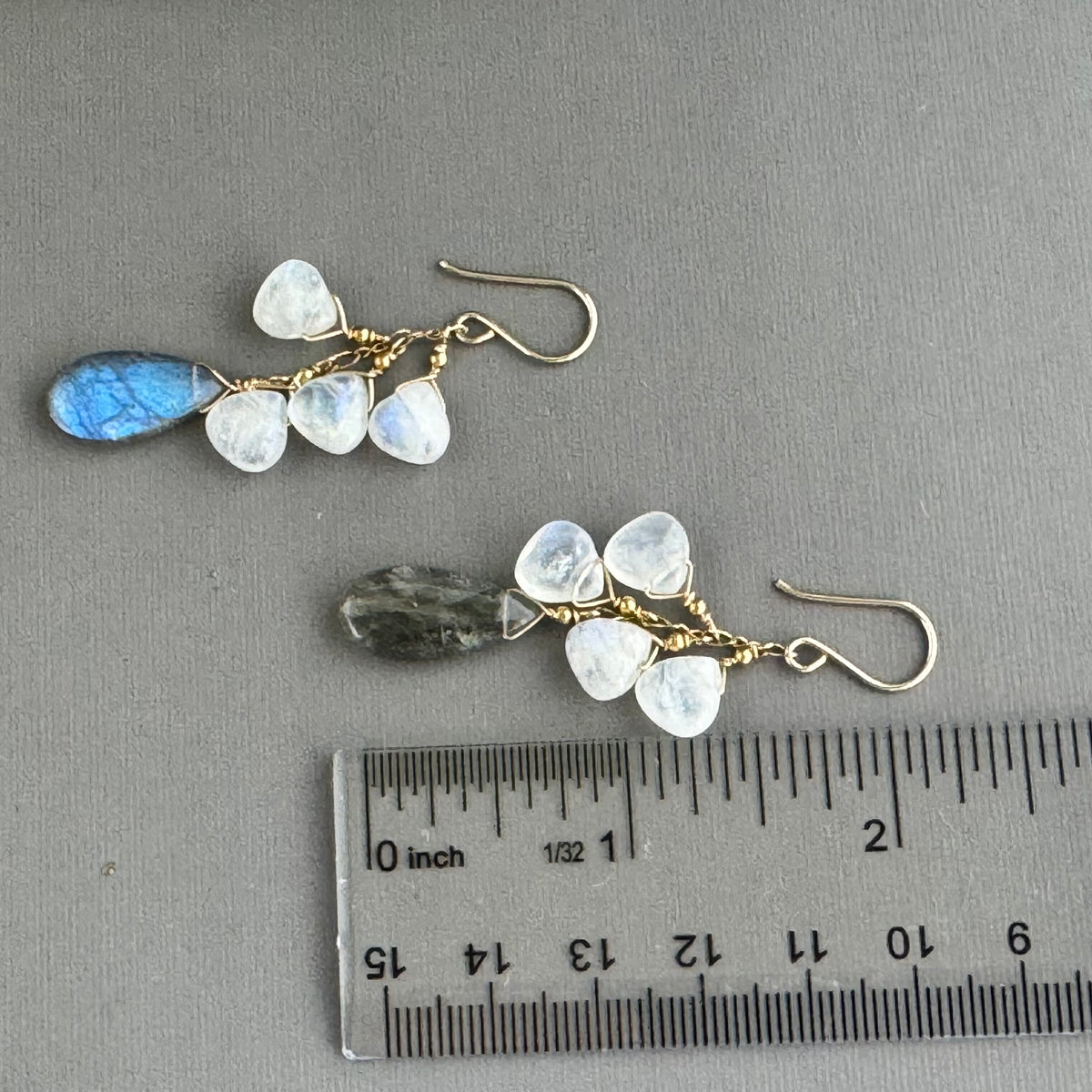 Large Labradorite and White Moonstone Earrings in 14K Gold Fill
