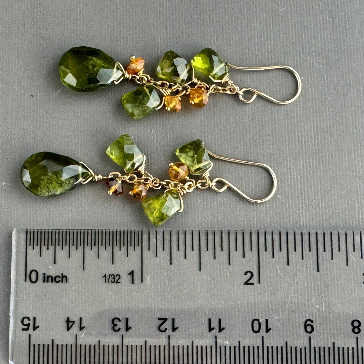Green Apatite and Citrine Drop Earrings in 14K Gold Fill